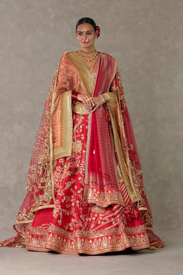 Red  Bagh-E-Bahar  Lehenga Set Supply