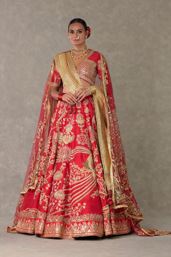 Red  Bagh-E-Bahar  Lehenga Set Supply