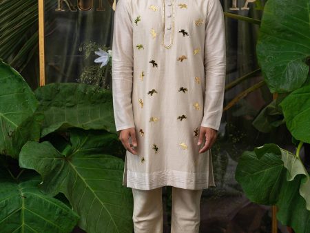 Cloud Ivory Elephant Embroidered Kurta Set Cheap