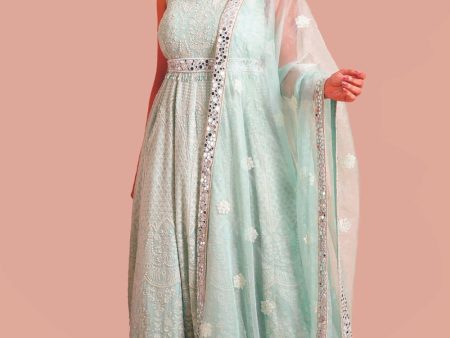 3 Piece Mirror Embroidered Anarkali With Belt And Dupatta For Discount