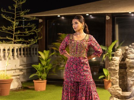 Pink Embroidered Short Kurta with Sharara Online Hot Sale