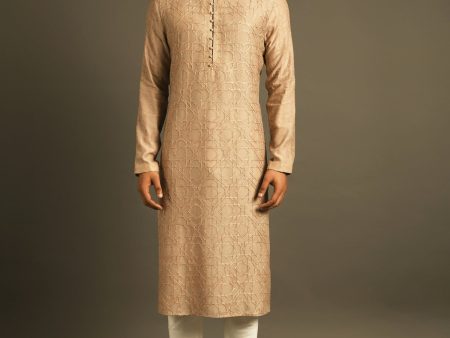 Beige Embroidered Kurta For Cheap