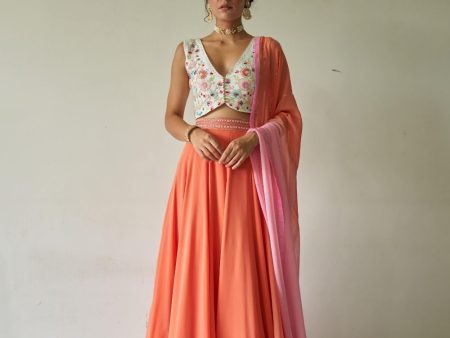 Floral blouse, lehenga and Dupatta For Sale