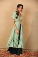 Alia Mint and Dark Green Tiered Jacket Sharara For Sale