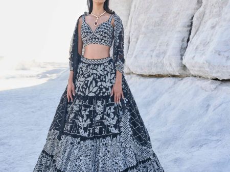 Black Multi-Tiered Lehenga Set on Sale