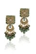 WHITE JADTAR STONE EARRINGS WITH GREEN MOTI WORK AND SEA GREEN BEADS Online now