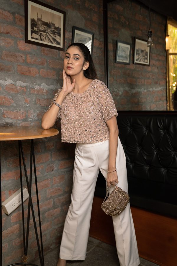 Rosebud Embellished Top with Bay Salt Trousers Sale