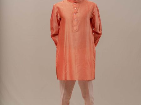 CARROT CHANDERI SILK KURTA SET Online