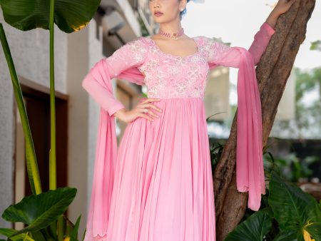 Rose Pink Zinnia Gown with Dupatta Online now