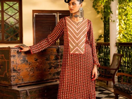 Brown Printed  & Embroidered Kurta set Online Hot Sale