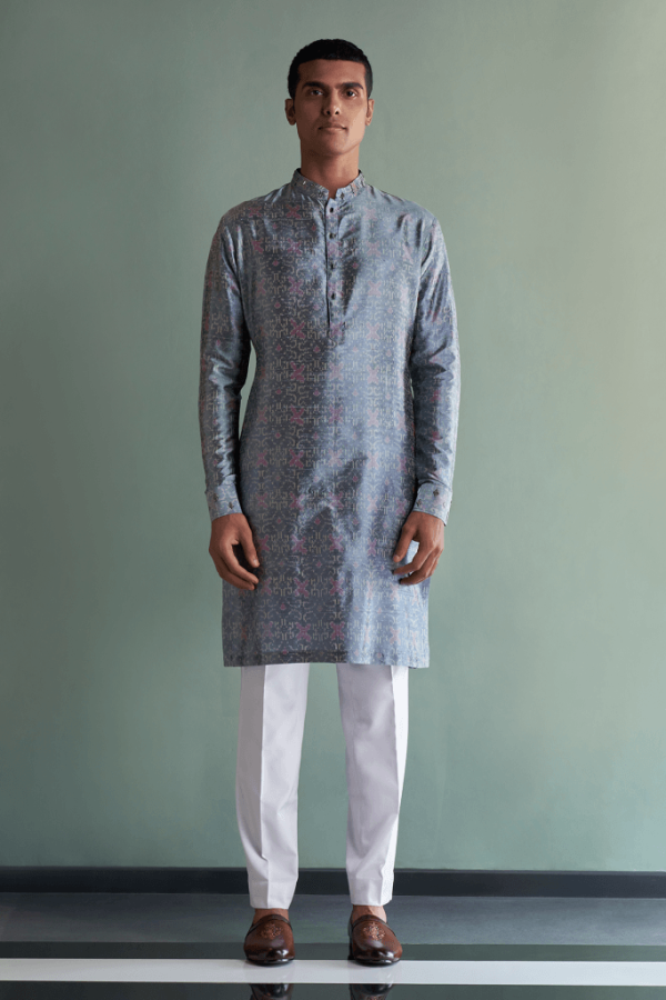 Grey Ikat Kurta Online Hot Sale