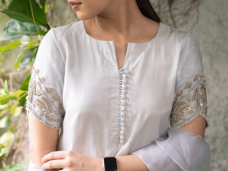 Cloud Blue Fringe Kurta Hot on Sale