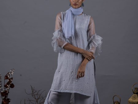 Cloud Blue Pearls Kurta Online Sale