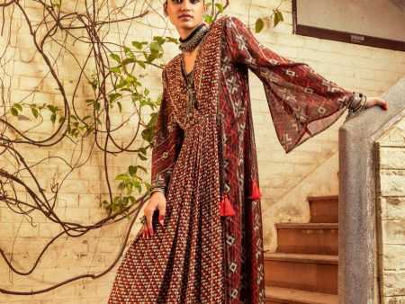 Brown Printed  & Embroidered Dress Discount