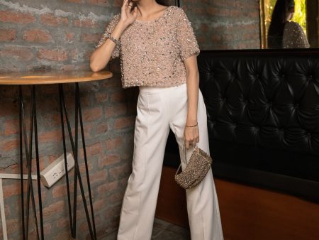 Rosebud Embellished Top with Bay Salt Trousers Sale