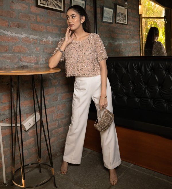 Rosebud Embellished Top with Bay Salt Trousers Sale