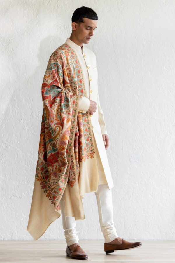 Talq Beige Sherwani on Sale